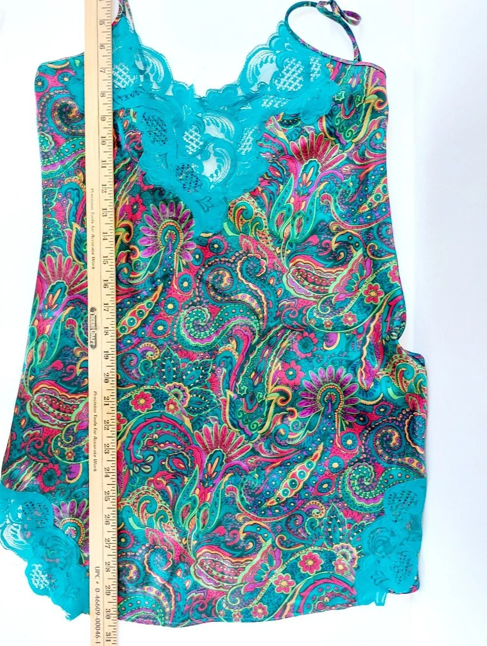80s‎ Turquoise Paisley Chemise Nightgown Small Victoria Secret Boudoir Negligee